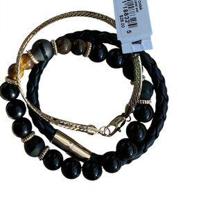 Guess Men's Black and Gold Three-Piece Bracelet Set, New with Tags